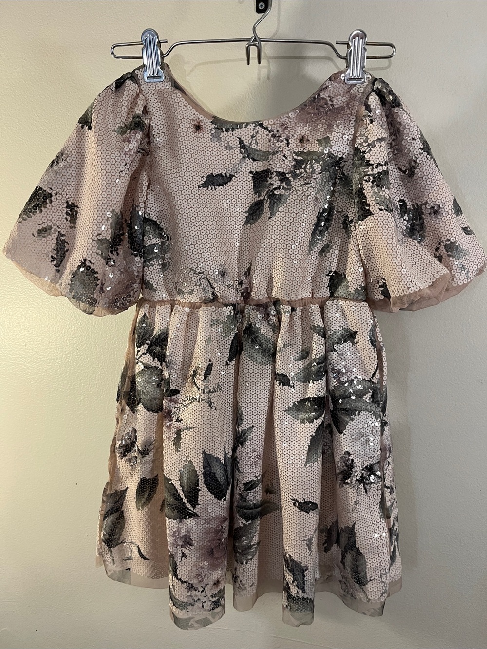 H&M Light Pink Sequin Floral Party Dress